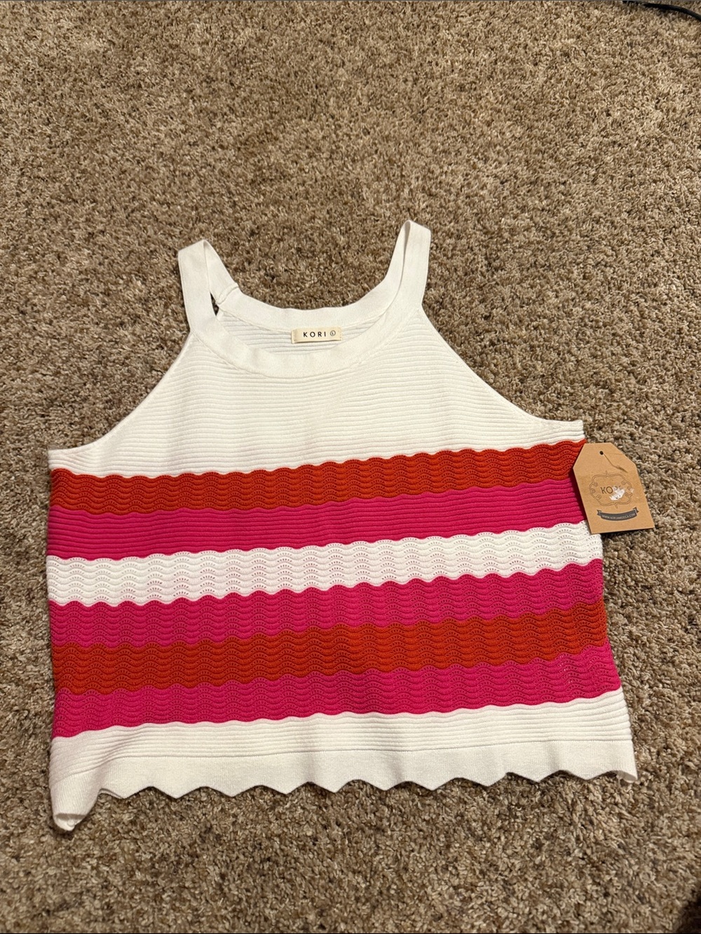 Kori White Tank with Pink and Red Stripe Bands